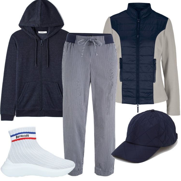Outfit donna - Total look #1439880. Stile Basic per Sport. Abbinamento con pantaloni, giacche, sneakers, felpe con cappuccio, cappelli con visiera.