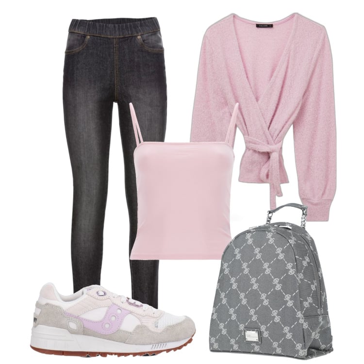 Outfit donna - Basic #9996. Stile Basic per Tutti i giorni. Abbinamento con jeggings, sneakers, zaini, canottiere, cardigans.