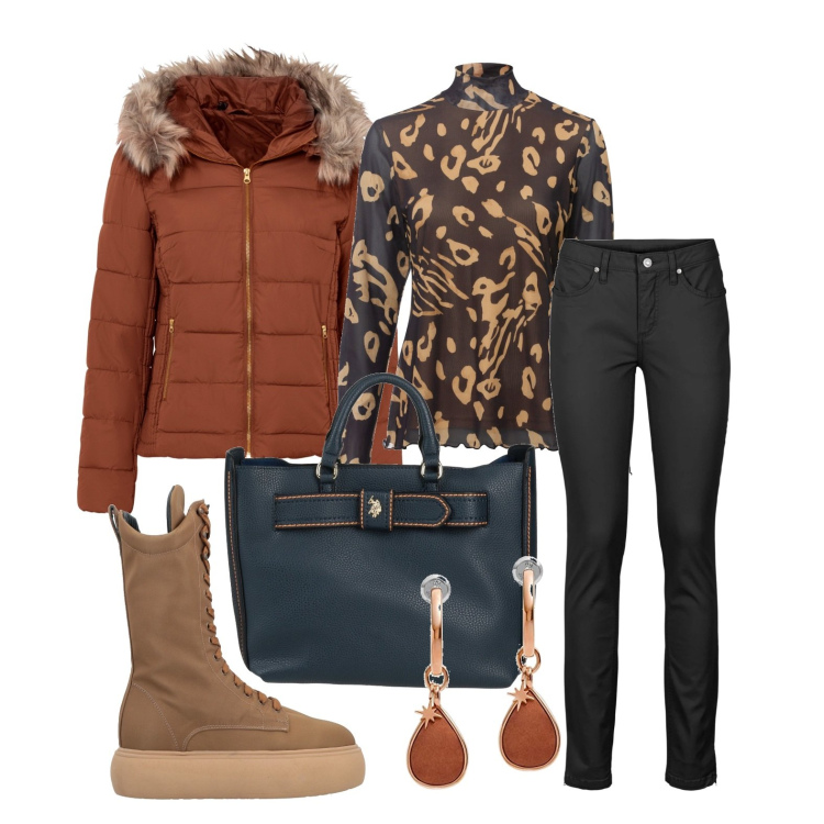 Outfit donna - Una bella giornata. Stile Casual per Tutti i giorni. Abbinamento con giacche, jeans skinny, maglieria, stivali, borse a mano, orecchini.