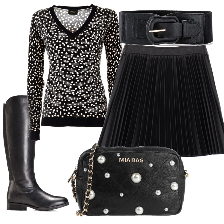 Outfit donna - La mia bag. Stile Casual chic per Serata fuori. Abbinamento con cinture, stivali, borse a tracolla, minigonne, maglieria.