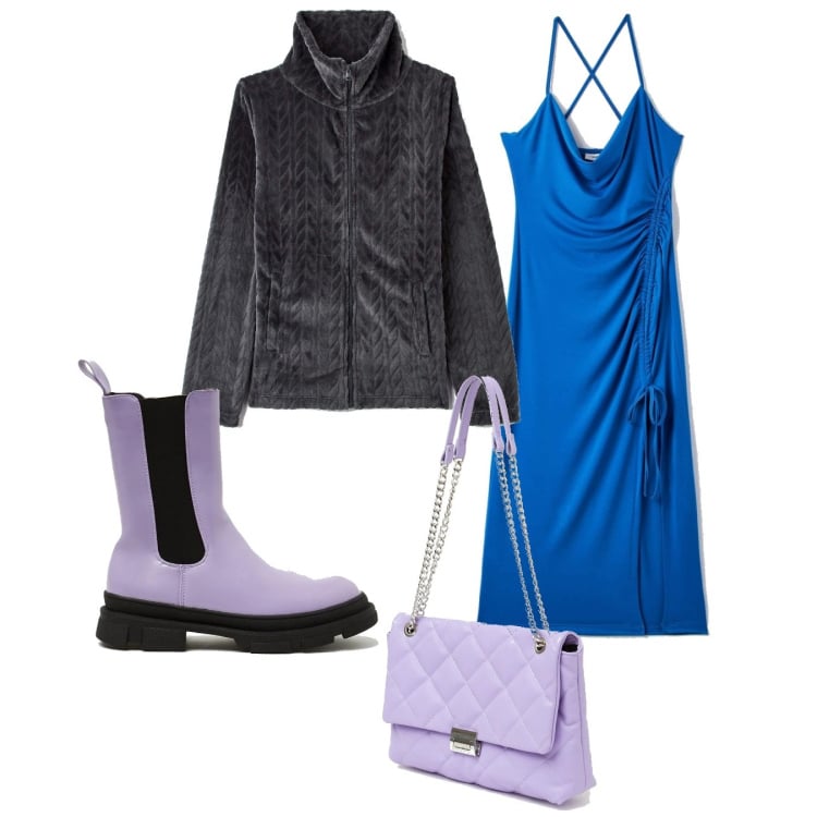 Outfit donna - Sbarazzina 2. Stile Casual chic per Tutti i giorni. Abbinamento con felpe, vestiti midi/longuette, stivali, borse a spalla.