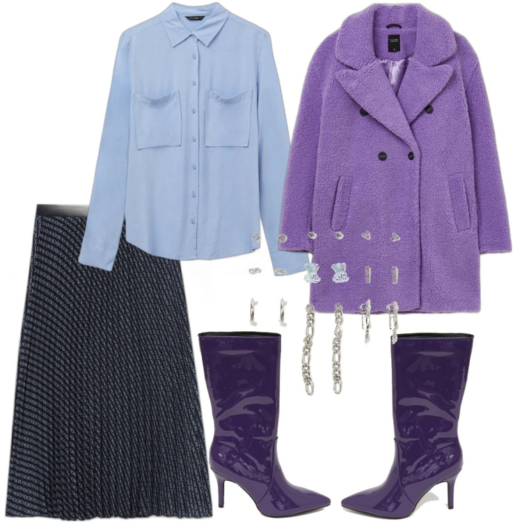 Outfit donna - Easy chic. Stile Chic per Ufficio. Abbinamento con gonne longuette, cappotti, stivali, camicie, orecchini.