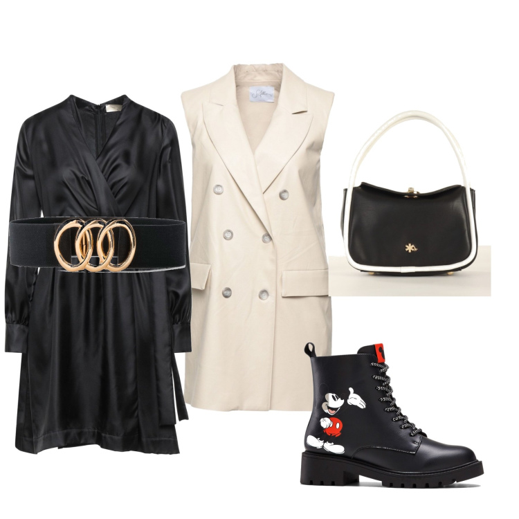 Outfit donna - Apericena. Stile Sporty chic per Serata fuori. Abbinamento con cinture, stivaletti, vestiti corti, blazer, borse a mano.