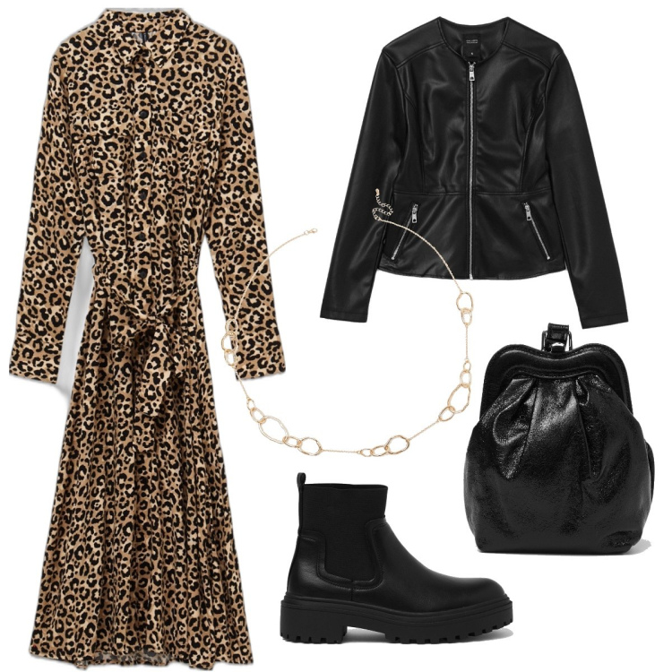 Outfit donna - Grintosa. Stile Rock per Serata fuori. Abbinamento con vestiti chemisier, giacche, pochette, stivali, collane.