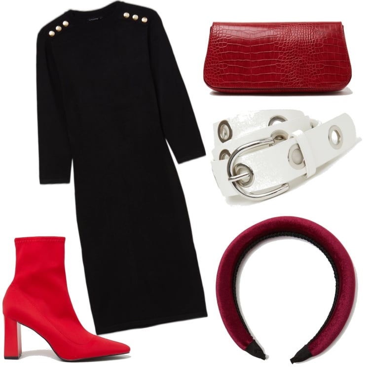 Outfit donna - Total look #1440566. Stile Trendy per Serata fuori. Abbinamento con vestiti, scarpe col tacco, cinture, cerchietti, borse a spalla.