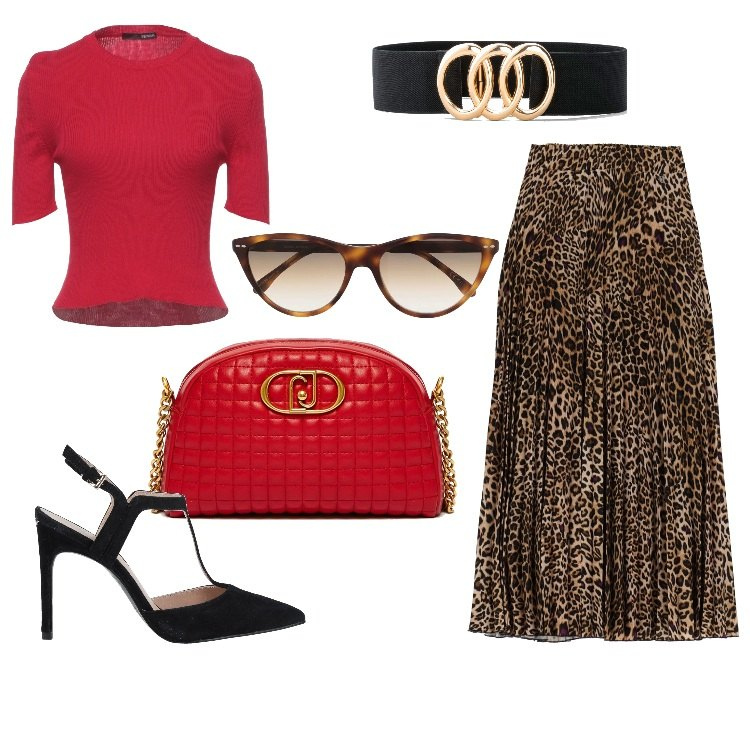 Outfit donna - 40glam. Abbinamento con cinture, pullovers, décolleté, borse a tracolla, gonne longuette, occhiali da sole.