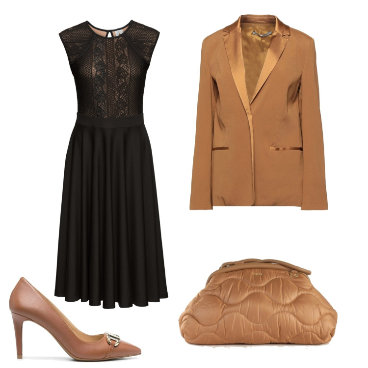 Outfit donna - Cerimonia d\'autunno. Stile Chic per Cerimonia. Abbinamento con vestiti, blazer, décolleté, pochette.