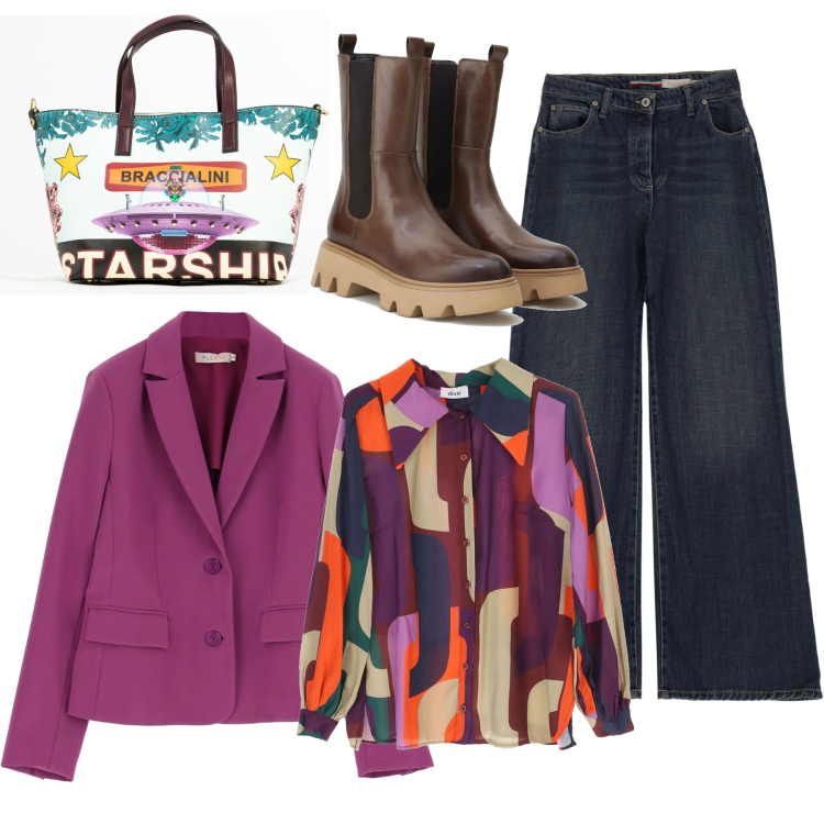 Outfit donna - Stivaletto trendy. Stile Trendy per Scuola/Università. Abbinamento con jeans, blazer, camicie, stivaletti, borse a tracolla.