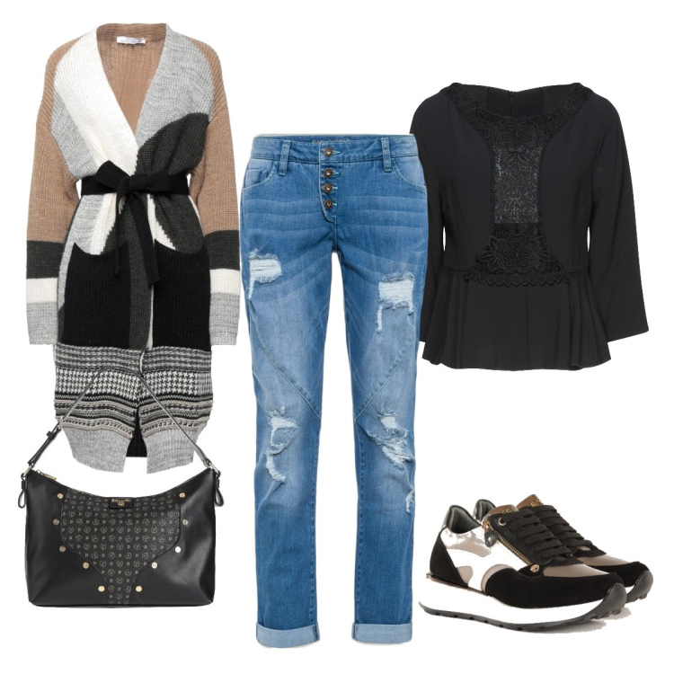 Outfit donna - Il jeans che sta bene a tutte. Stile Casual chic per Tutti i giorni. look ideale per Tall. Abbinamento con jeans boyfriend, cardigans, bluse, borse a mano, sneakers.