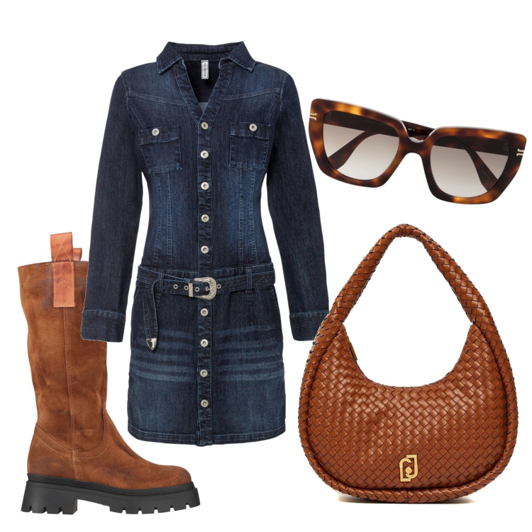 Outfit donna - Pomeriggio con le amiche. Stile Trendy per Tutti i giorni. Abbinamento con vestiti, stivali, borse a spalla, occhiali da sole.