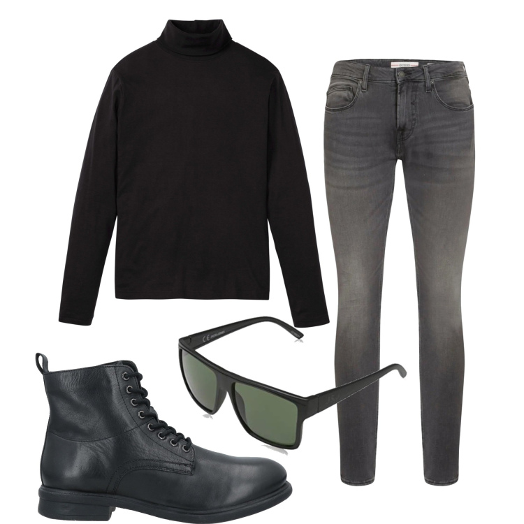 Outfit uomo - Lo stivaletto. Stile Urban per Tutti i giorni. Abbinamento con maglieria, stivali e stivaletti, jeans skinny, occhiali da sole.