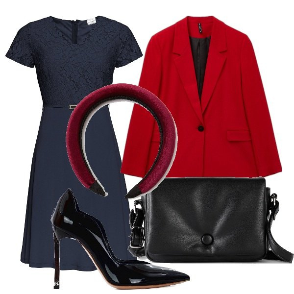 Outfit donna - Cerimonia. Stile Chic per Cerimonia. Abbinamento con vestiti corti, borse a tracolla, décolleté, cerchietti, blazer.