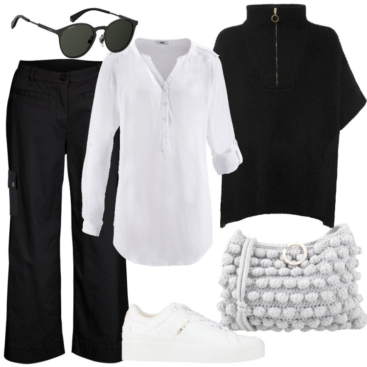 Outfit donna - Total look #1441678. Stile Basic per Scuola/Università. Abbinamento con tuniche, pantaloni cargo, cappotti, sneakers, borse a tracolla, occhiali da sole.