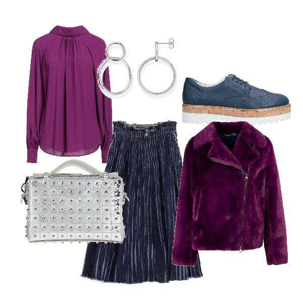 Outfit donna - Total look #1441847. Stile Casual chic per Tutti i giorni. Abbinamento con scarpe stringate, borse a mano, bluse, gonne longuette, giacche, orecchini.