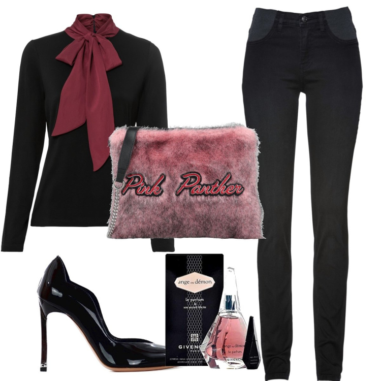 Outfit donna - Total look #1441862. Stile Glamour per Serata fuori. Abbinamento con jeans skinny, maglieria, borse a tracolla, décolleté, profumi.
