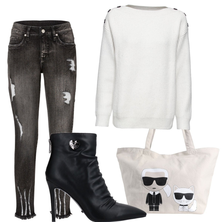 Outfit donna - Total look #1441926. Stile Glamour per Tutti i giorni. Abbinamento con maglieria, jeans skinny, borse a spalla, stivaletti.