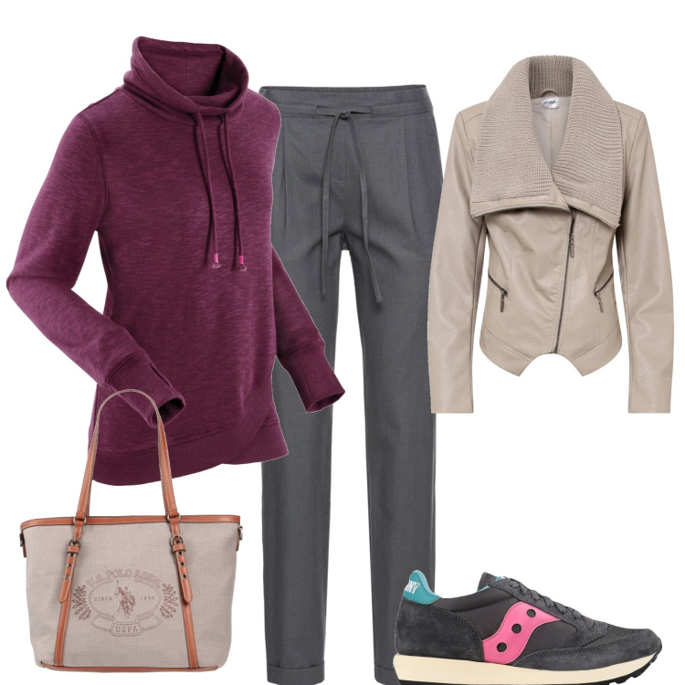 Outfit donna - Sporty. Stile Casual per Tutti i giorni. Abbinamento con sneakers, borse a spalla, pantaloni, felpe, giacche.