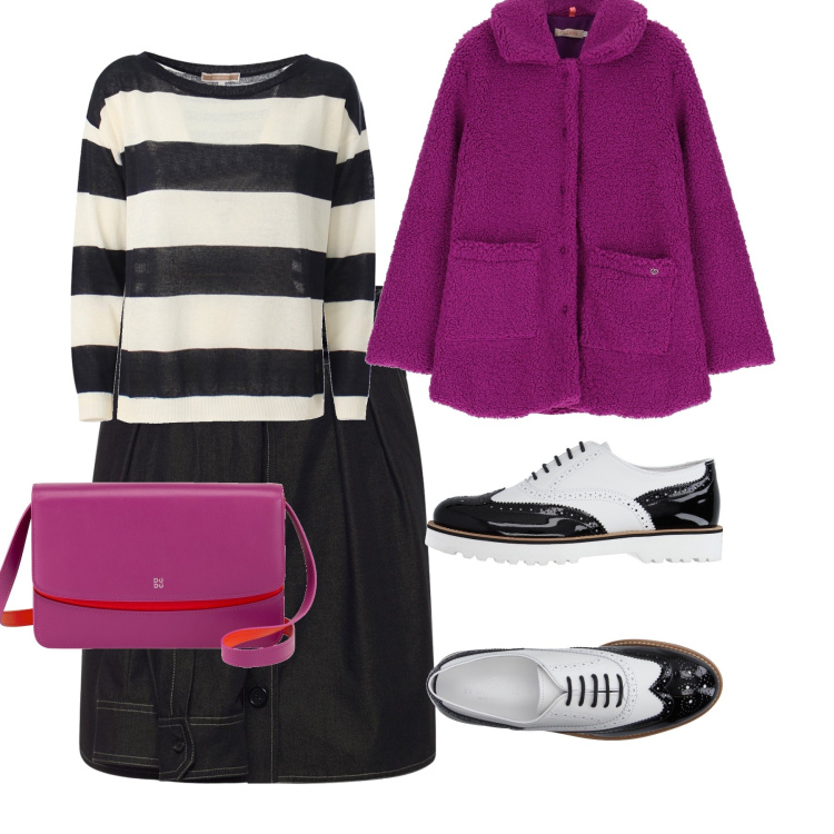 Outfit donna - Un Gelato a merenda. Stile Casual chic per Tutti i giorni. Abbinamento con scarpe stringate, giacche, borse a tracolla, maglieria, minigonne.