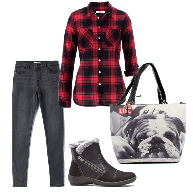 Outfit donna - Total look #1442331. Stile Casual per Tutti i giorni. Abbinamento con camicie, stivaletti, jeans, borse a tracolla.