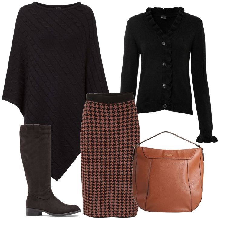 Outfit donna - Total look #1442494. Stile Casual chic per Ufficio. Abbinamento con stivali, gonne, cardigans, cappotti, borse a mano.