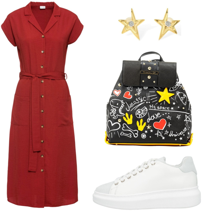 Outfit donna - Curvy & tall. Stile Casual per Tutti i giorni. look ideale per Tall. Abbinamento con vestiti, sneakers, zaini, orecchini.