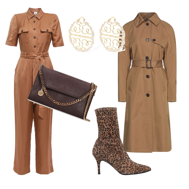 Outfit donna - Fascino donna. Stile Glamour per Serata fuori. Abbinamento con tute, stivaletti, cappotti, borse a spalla, orecchini.