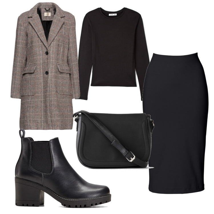Outfit donna - Total look #1442587. Stile Trendy per Tutti i giorni. Abbinamento con gonne longuette, stivaletti chelsea, body, cappotti, t-shirt.
