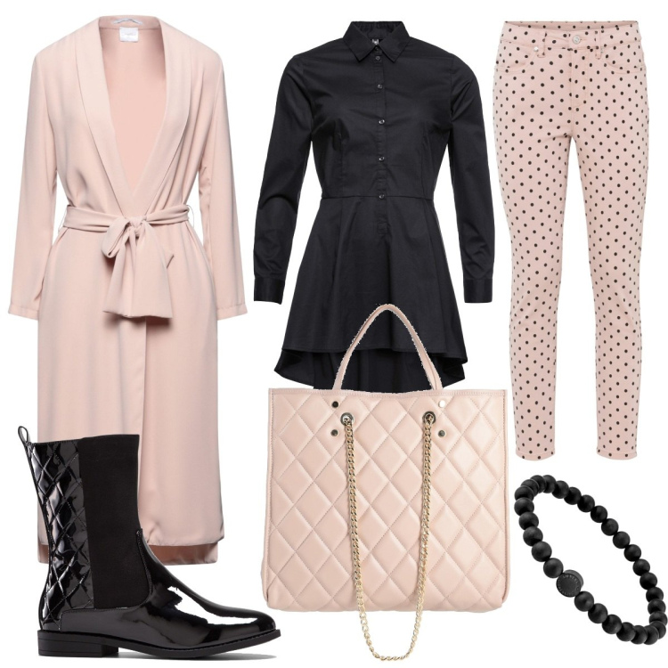 Outfit donna - Un pranzo a poise. Stile Casual chic per Tutti i giorni. look ideale per Tall. Abbinamento con camicie, pantaloni, stivaletti, cappotti, borse a mano, braccialetti.