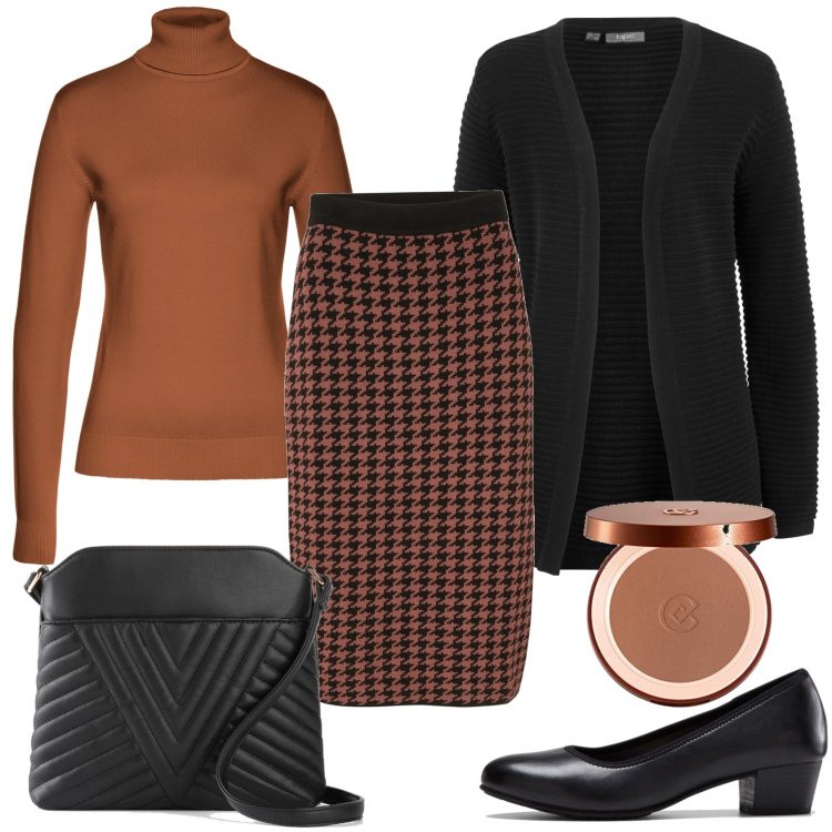 Outfit donna - Femminilità curvy per l\'ufficio. Stile Glamour per Ufficio. Abbinamento con maglieria, décolleté, gonne, cardigans, borse a tracolla, terre.