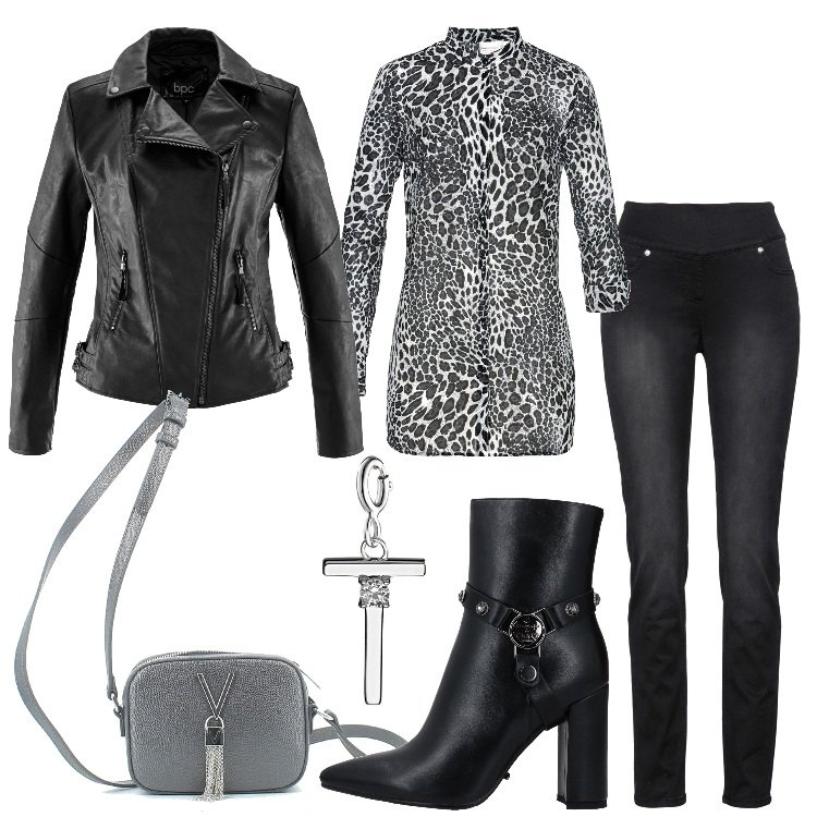 Outfit donna - Jeans per la tua serata rock!. Stile Rock per Serata fuori. Abbinamento con camicie, jeans dritti, blazer, stivaletti, borse a tracolla, ciondoli.