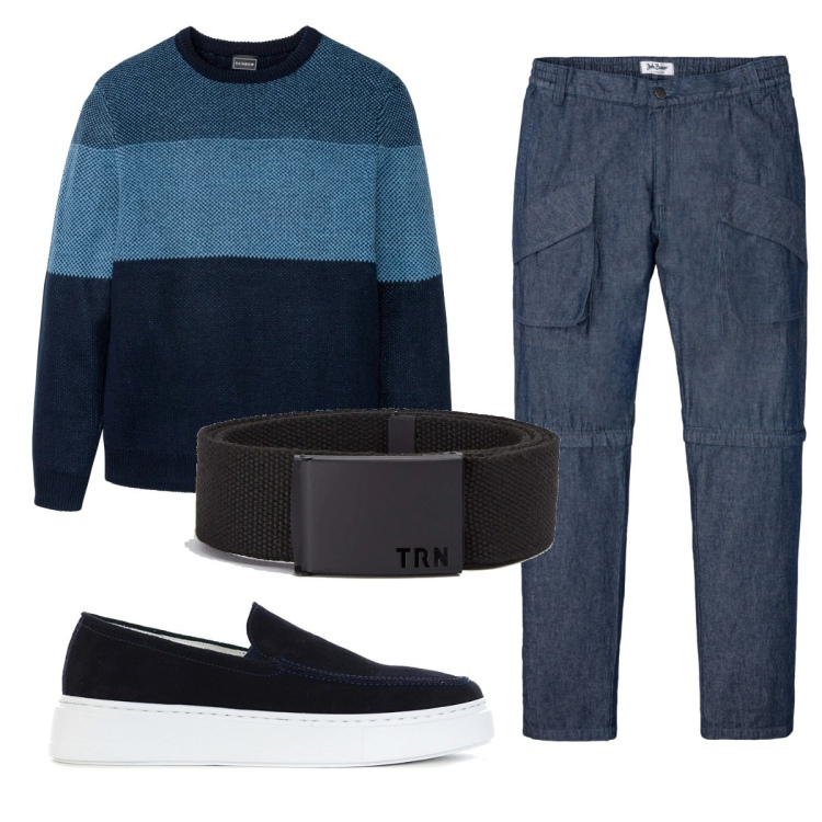 Outfit uomo - Total look #1443311. Stile Casual per Tutti i giorni. Abbinamento con maglieria, jeans, cinture, scarpe stringate.