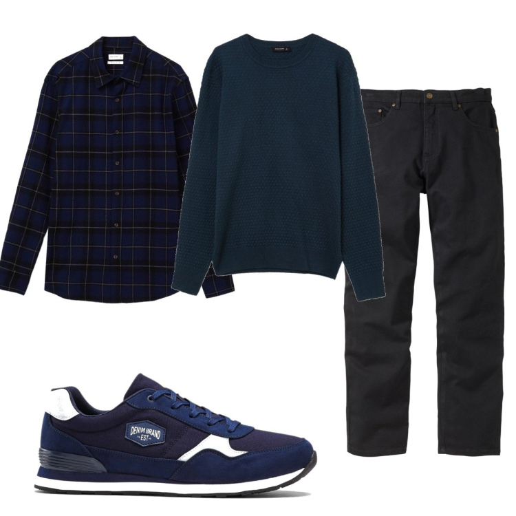 Outfit uomo - Total look #1443331. Stile Trendy per Tutti i giorni. Abbinamento con sneakers, jeans dritti, pullovers, camicie.