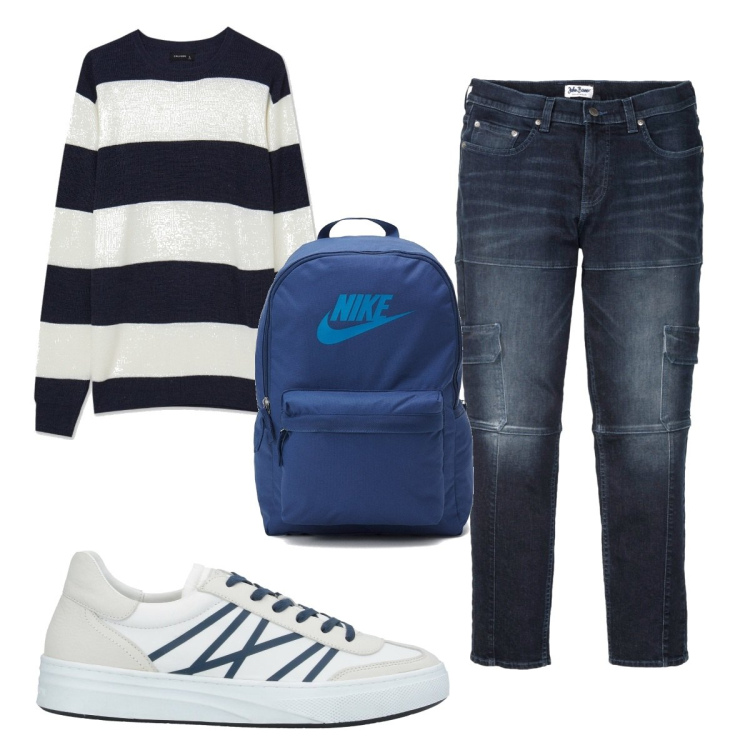 Outfit uomo - Total look #1443332. Stile Trendy per Tutti i giorni. Abbinamento con jeans slim fit, sneakers, borse sportive, maglieria.