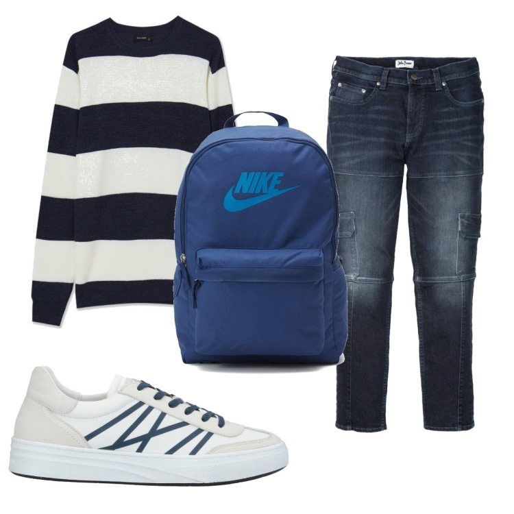 Outfit uomo - Total look #1443338. Stile Trendy per Tutti i giorni. Abbinamento con jeans slim fit, sneakers, borse sportive, maglieria.