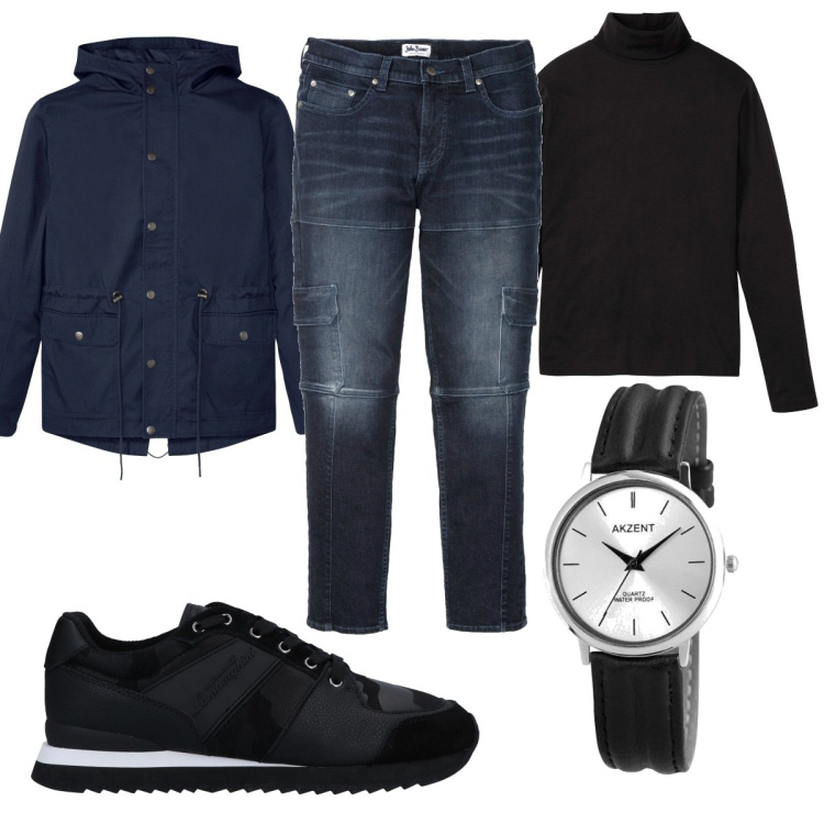 Outfit uomo - Semplicemente casual. Stile Casual per Tutti i giorni. Abbinamento con maglieria, jeans slim fit, parka, sneakers, orologi.