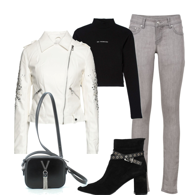 Outfit donna - In città. Stile Casual per Tutti i giorni. Abbinamento con jeans skinny, giacche, stivaletti, t-shirt, borse a tracolla.