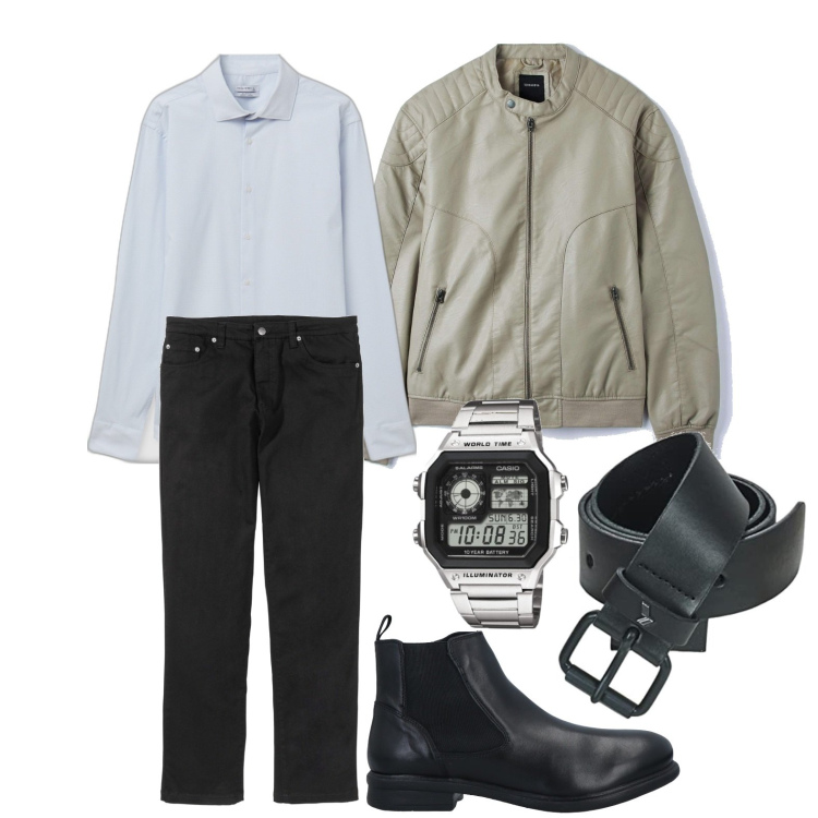 Outfit uomo - Un jeans e sono pronto. Stile Casual per Ufficio. Abbinamento con pantaloni, stivali e stivaletti, cappotti, camicie, orologi digitali, cinture.