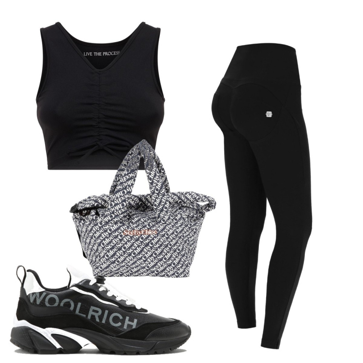 Outfit donna - Total look #1444772. Stile Basic per Sport. Abbinamento con borse sportive, pantaloni skinny, sneakers, canottiere.