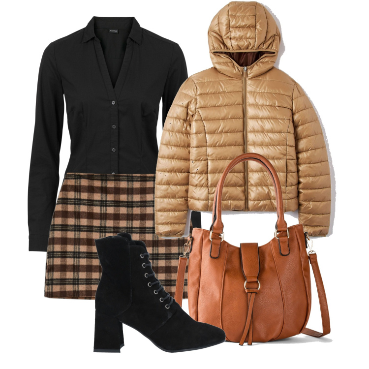 Outfit donna - Mini mini. Stile Urban per Tutti i giorni. Abbinamento con camicie, borse a mano, stivaletti, cappotti, minigonne.