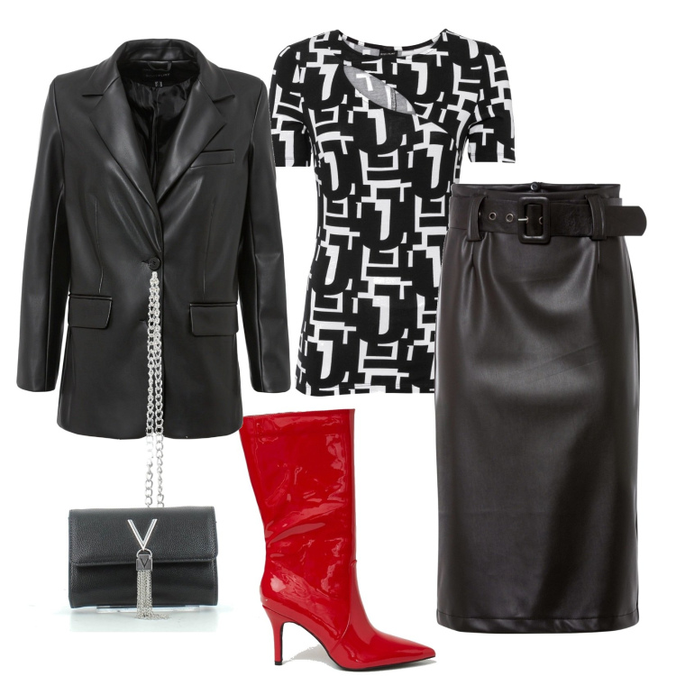 Outfit donna - Chiara Ferragni style ma lowcost. Stile Trendy per Serata fuori. Abbinamento con blazer, gonne longuette, maglieria, stivali, clutch.