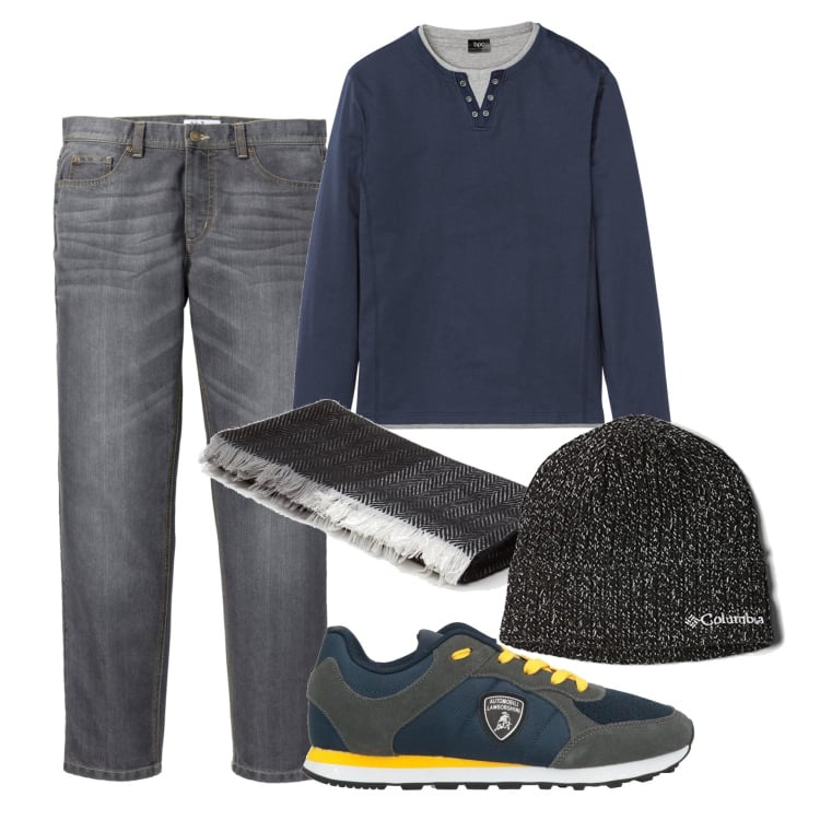 Outfit uomo - In centro con gli amici. Stile Urban per Tutti i giorni. Abbinamento con jeans dritti, maglieria, sneakers, sciarpe, berretti.