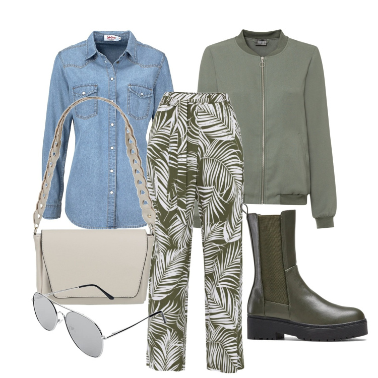 Outfit donna - Sotto ci metto il jeans. Stile Casual chic per Tutti i giorni. Abbinamento con camicie, stivali, pantaloni a palazzo, bomber, borse a mano, occhiali da sole.