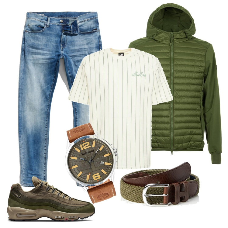 Outfit uomo - La giacca leggera. Stile Urban per Tutti i giorni. Abbinamento con piumini, jeans skinny, sneakers, cinture, t-shirt, orologi.