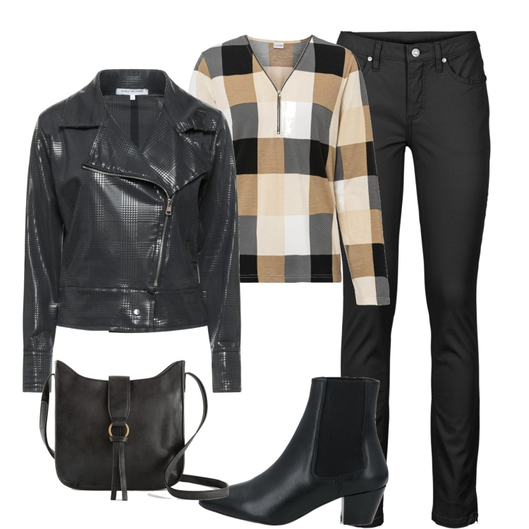 Outfit donna - In città. Stile Casual per Tutti i giorni. Abbinamento con jeans skinny, borse a tracolla, maglieria, giacche, stivaletti.