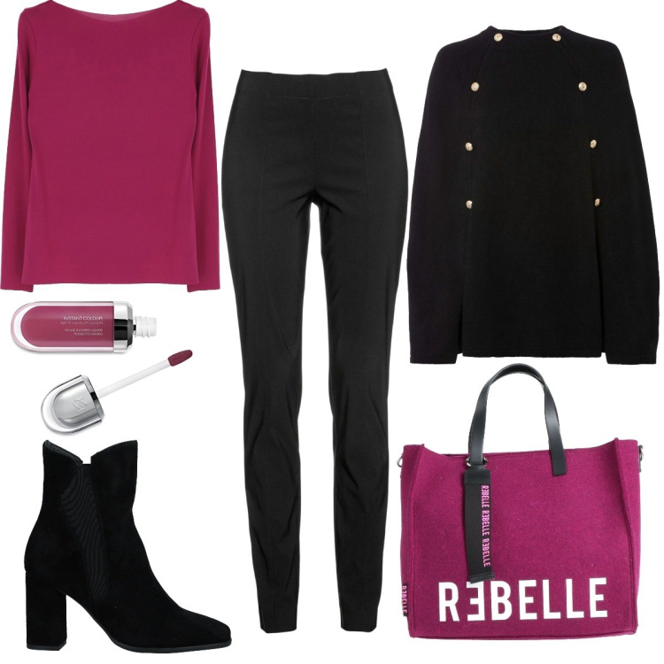 Outfit donna - Aperitivo con le amiche. Stile Trendy per Serata fuori. Abbinamento con pantaloni, cappotti, borse a mano, stivaletti, maglieria, rossetti.