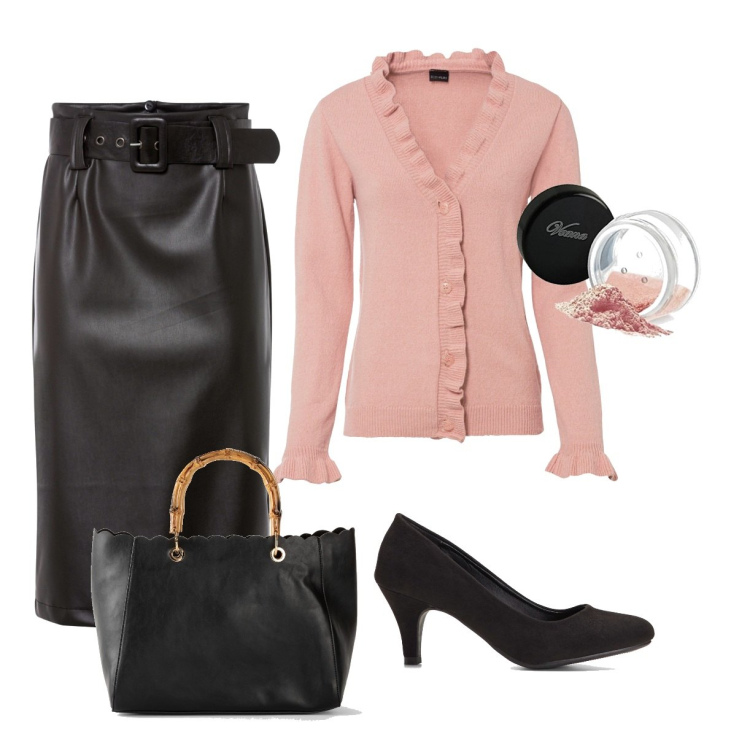 Outfit donna - Fascino e prezzo piccolo. Stile Bon Ton per Ufficio. Abbinamento con décolleté, cardigans, gonne longuette, borse a mano, ombretti.