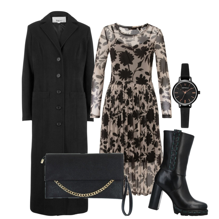 Outfit donna - Ghost outfitter - devo decidere quando. Stile Glamour per Cerimonia. Abbinamento con cappotti, vestiti, stivaletti, pochette, orologi analogici.
