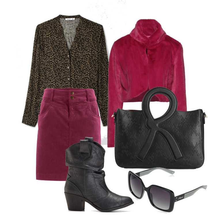 Outfit donna - Ghost outfitter - cherry winter. Stile Trendy per Tutti i giorni. Abbinamento con gonne lunghe, stivaletti texani, borse a mano, cappotti, camicie, occhiali da sole.