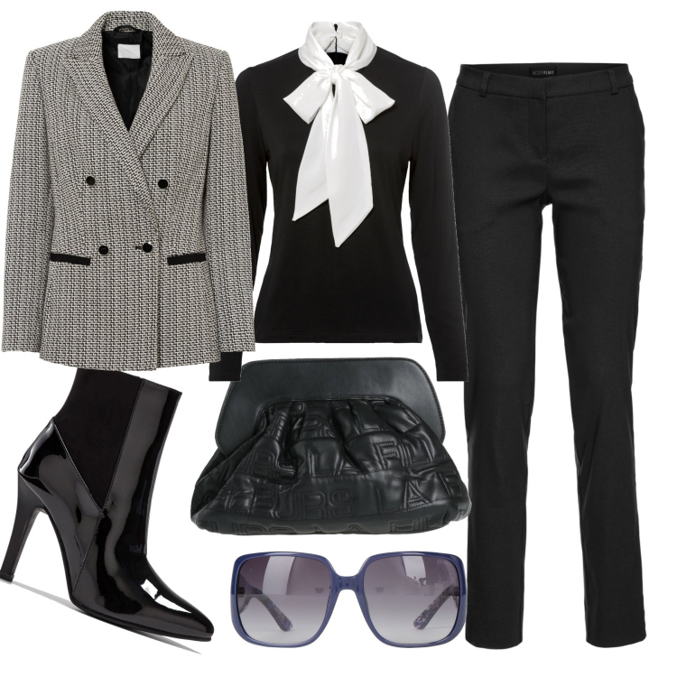 Outfit donna - Total look #1446224. Abbinamento con pantaloni, maglieria, blazer, stivaletti, occhiali da sole, borse a mano.