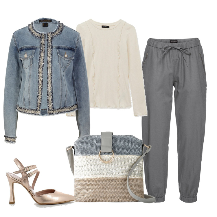 Outfit donna - L\'eleganza del basic. Stile Basic per Tutti i giorni. Abbinamento con pantaloni, giacche, borse a tracolla, t-shirt, sandali in pelle.